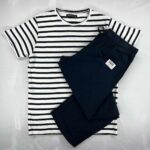 ست تیشرت و شلوارک راه راه سوگار سرمه‌ای
